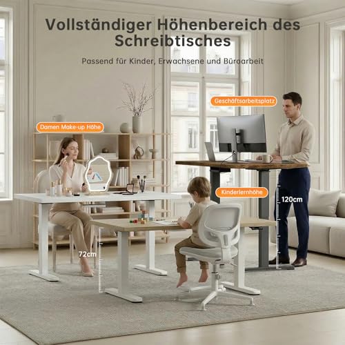 Devoko Höhenverstellbarer Schreibtisch mit 2 Motoren，25mm Einteilige Tischplatte, 160x80 cm Mobiler Elektrisch Computertisch mit Kabel… – Ansicht 2