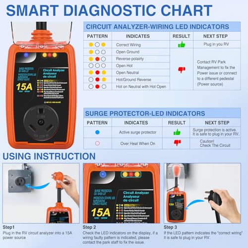 Image of Nilight 15 to 30 Amp RV Surge Protector 2100 Joules 5-15P to TT-30R