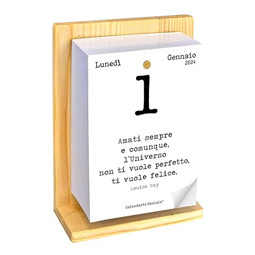Immagine del prodotto Calendario Geniale 2024. L'Originale. Supporto Legno di Abete Naturale Biologico. Idea Regalo. Il Primo con Bonus digitali. Leggi ogni giorno una frase e il pensiero Filosofico. Calendario con scatola