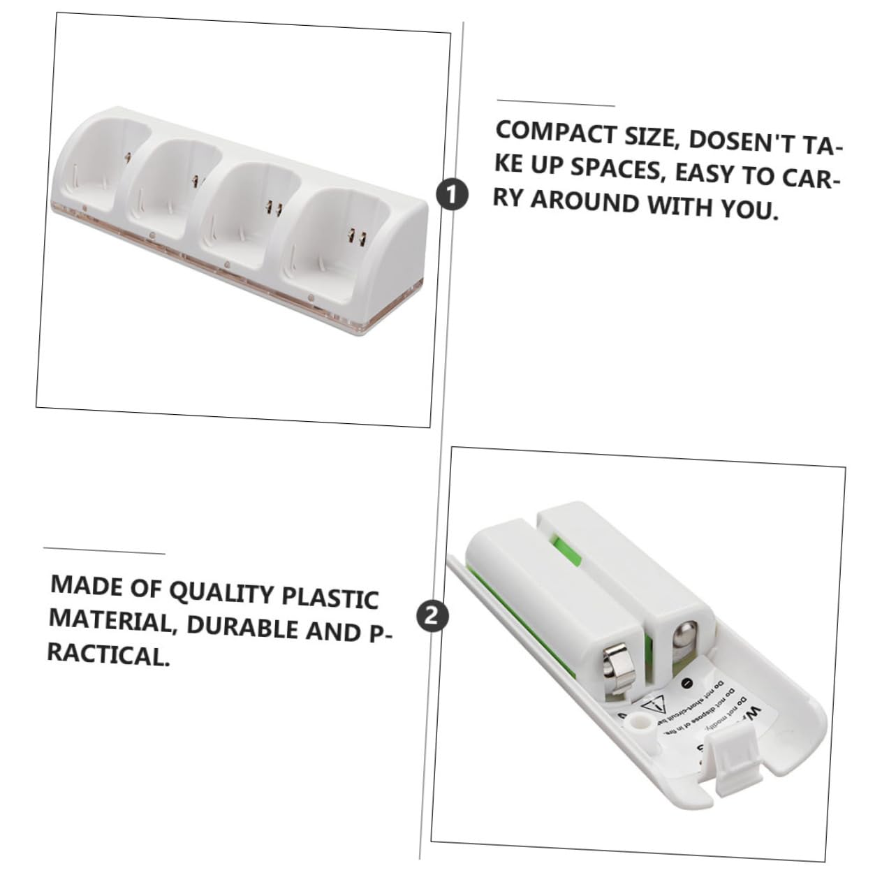 Caricatore Batterie Ricaricabili a 4 Slot, Set 1, Bianco | Adattatore per Pile Ricaricabili, Plastico, Consente la Carica Simultanea di Batterie