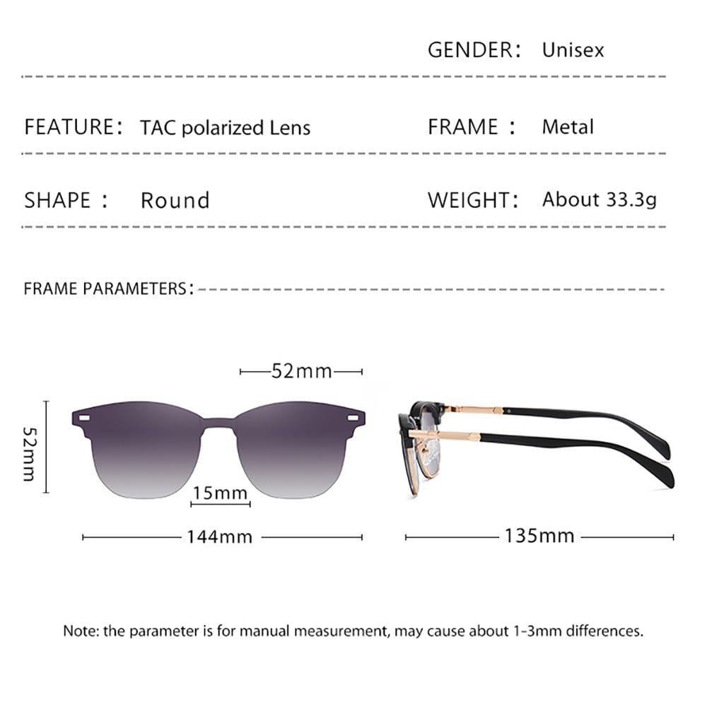Halbmetall-Clip auf polarisierten Sonnenbrillen für Männer, halbrandlose magnetische quadratische Sonnenbrille für Frauen männlich braun grün