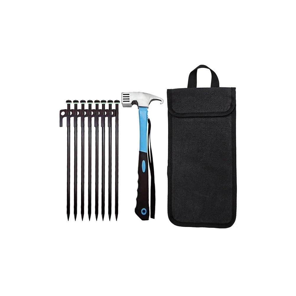 Piquets de tente en alliage d'aluminium avec corde, équipement de camping, randonnée, tente de voyage en plein air avec accessoire de marteau (noir)