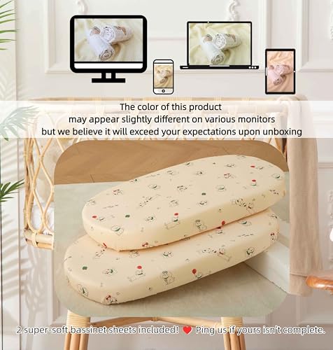 Image of SDY Dog Bassinet Sheets Boys Girls,Fit for Rectangle, Round, Oval, Hourglass Mattress, Flexible for Different Bassinet Pad /Mattress 2 Pack 32 * 16 * 4 inches (Dog)