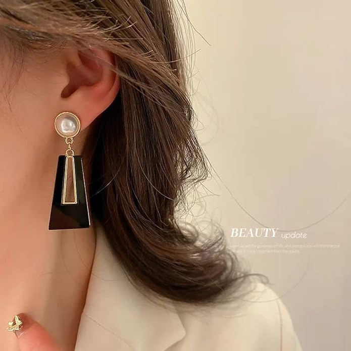 Image of Handicraft Kottage Elegant Korean Style Pearl Drop Dangle Earrings Gold Plated Asymmetrical Statement Drop Earrings for Women & Girls