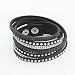AKOAK Women Multilayers Rhinestones Cuff Wrap Faux Leather Bracelet,Black