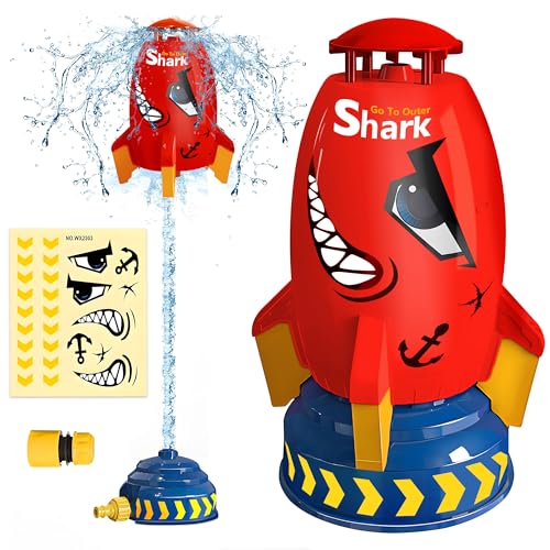 ROHSCE Outdoor Water Sprinkler for Kids Outdoor Water Rocket Splash, Kids Sprinkler for Outside Backyard, Summer Fun Pool Rocket Toys for Toddler Ages 3+ Gift Ideas, Red