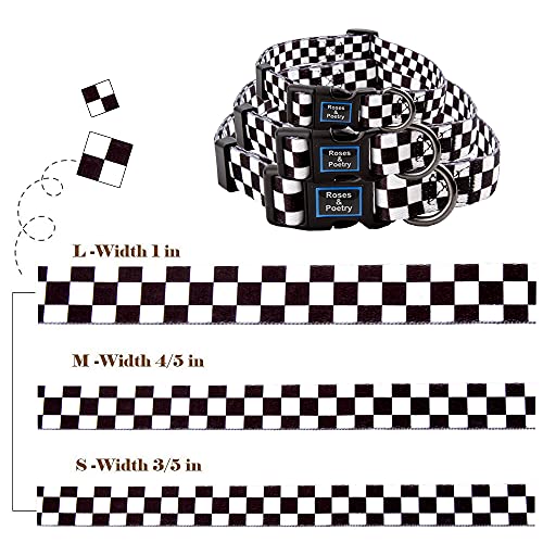 Roses&Poetry Dog Collar With Colourful Checkered Patterns,Adjustable Durable Puppy Collars for Small Medium Large Dogs(Black & White-XS) - Image 4