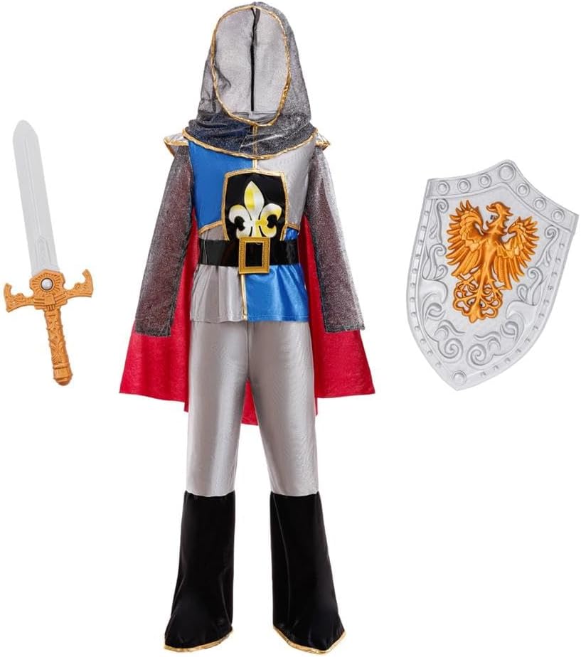 Dressy Daisy 5-10 Years Boys Knight Costume with Cape Sword Shield Belt Hood Halloween Medieval Festival School Play Birthday