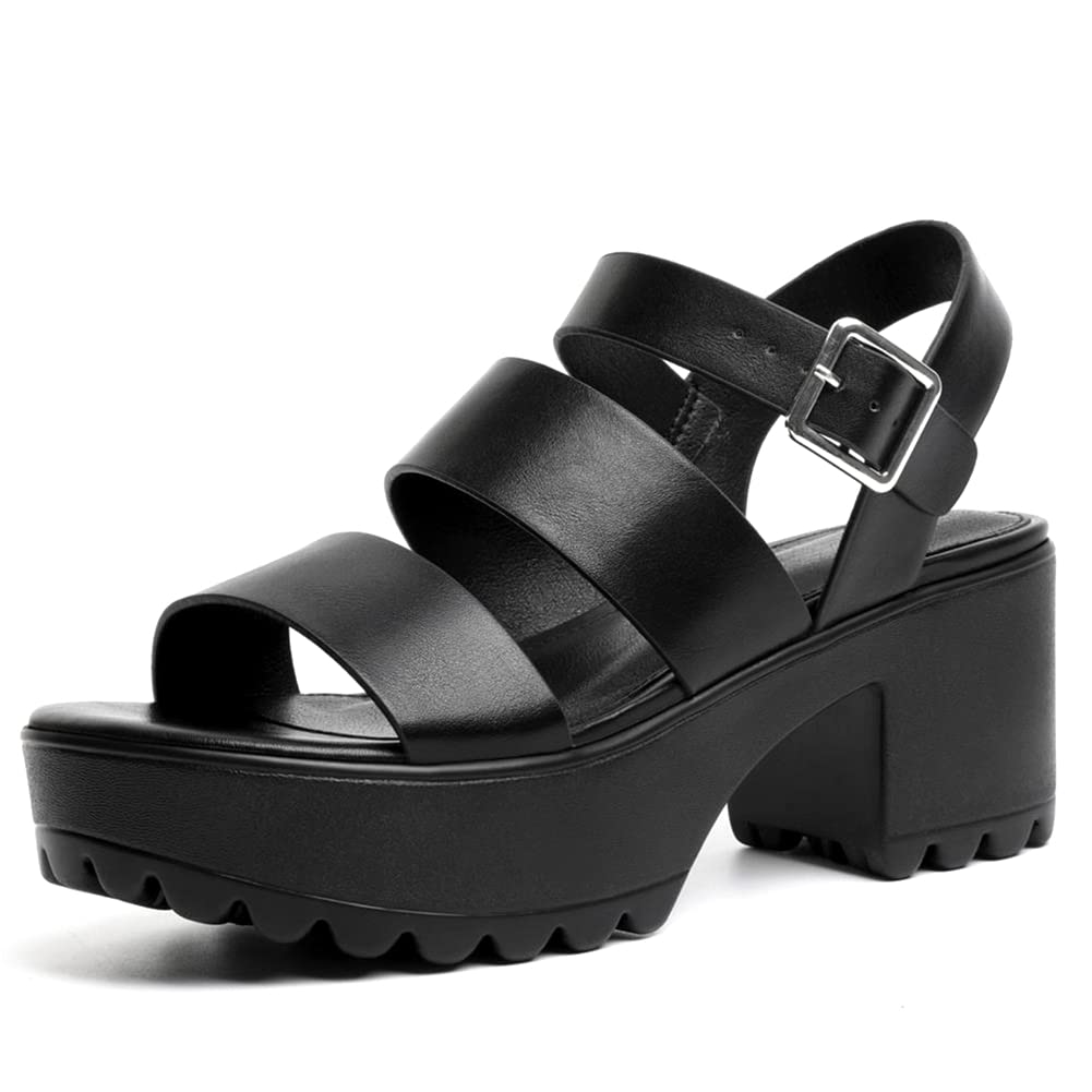 GOUPSKYPlatform Sandals for Women Lug Sole Block Heeled Sandals with Adjustable Ankle Strap