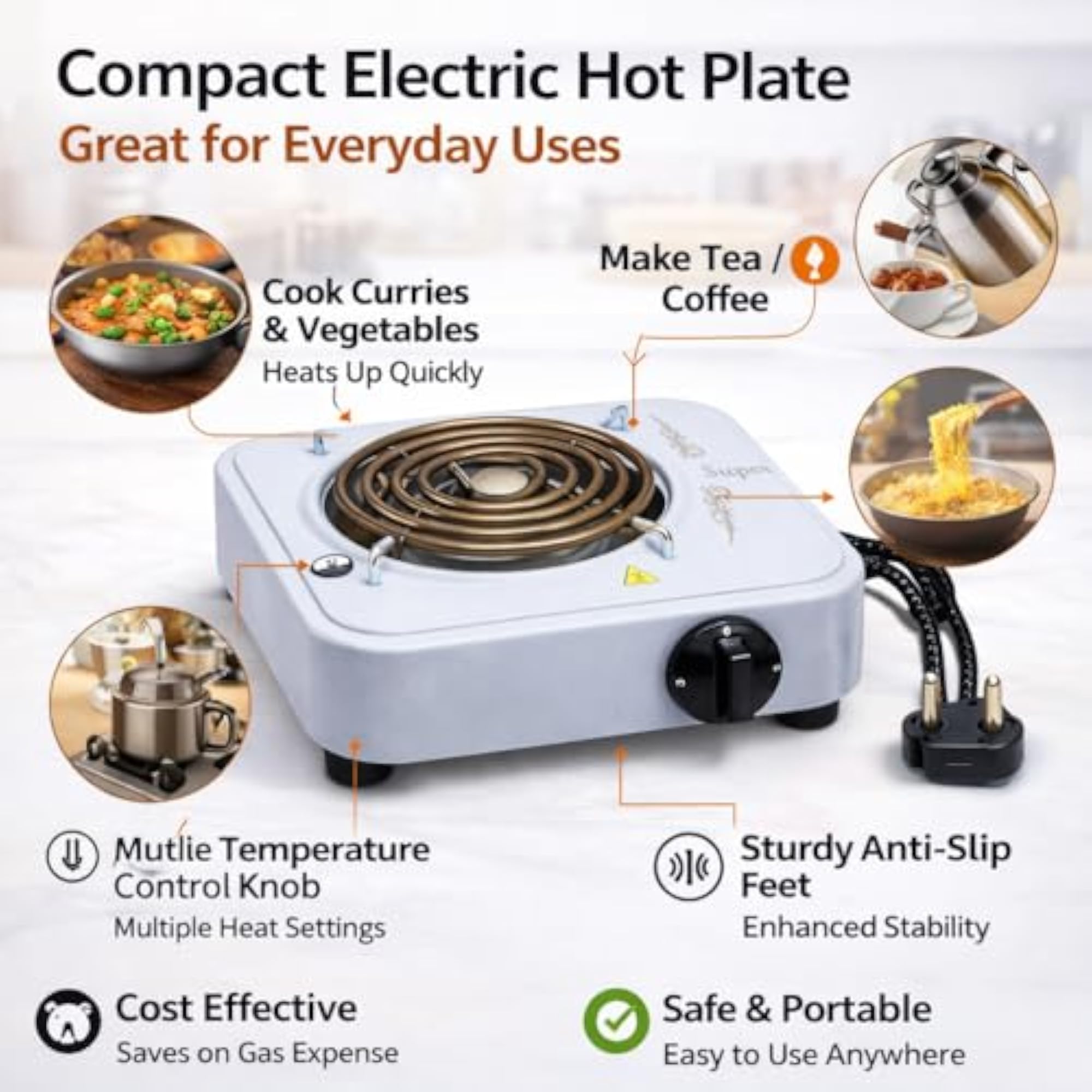 Electric Cooking Stove 2000W, Portable Single Coil Hot Plate