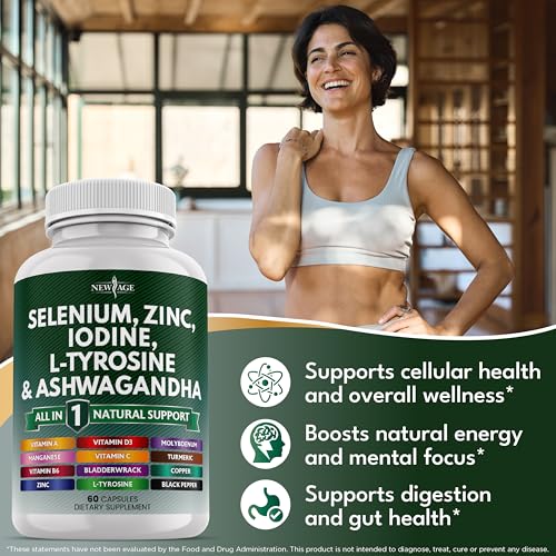 new age selenium zinc iodine l tyrosine ashwagandha - supplement for women and men with bladderwrack turmeric silica kelp schisandra - 120 count