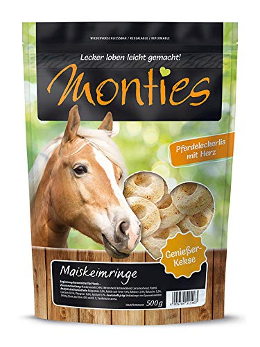 Allco Monties Pferdeleckerlis, Maiskeimringe, horneado, tamaño Aprox. 4,5 cm de Promedio, Galletas de Genießer, 6 Unidades (500 g).