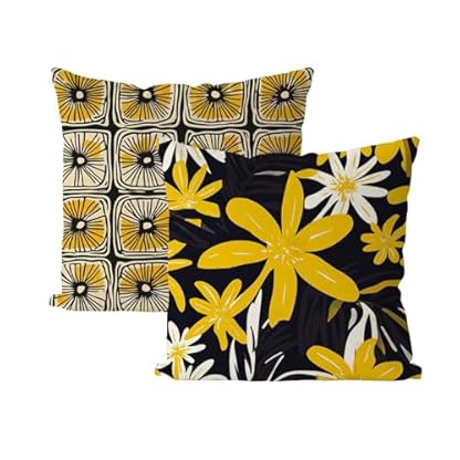 2er Set Wasserdicht Kissenbezug 50x50 Outdoor Kissen Gelb Leinen Dekokissen Kissenbezüge Anlage Kissenhülle Zierkissen mit Verstecktem Reißverschluss für Couch Wohnzimmer Garten Outdoor Deko B4-564
