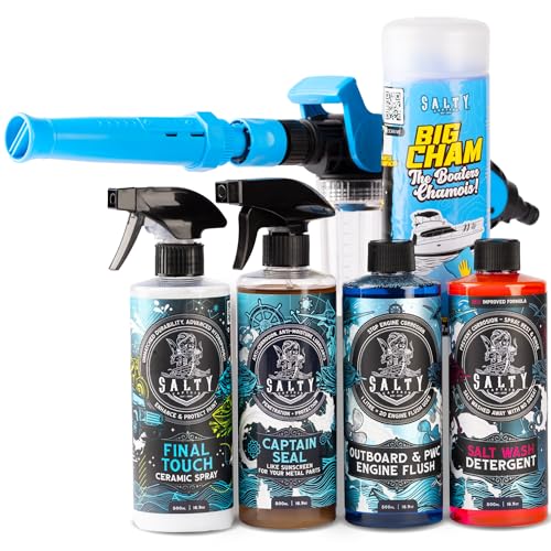 Salty Captain PWC Jet Ski Cleaning Kit - Complete Care Bundle for Jetski | Salt Wash Detergent Soap, Boat & Jet Ski Motor Flush Cleans & Preserves Engines from Salt & Saltwater Corrosion