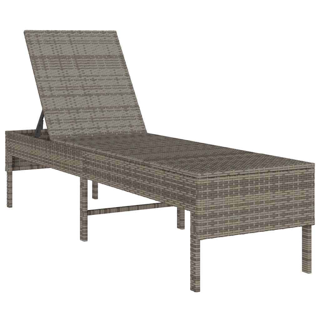 Leżak z poduszką Szary 55x200x44cm Polirattan Regulowany Oparcie Ogrodowy Plażowy Wygodny Leżak Siedząco Leżący z Poduszką Szary na Taras Balkon Ogród Odporny na UV