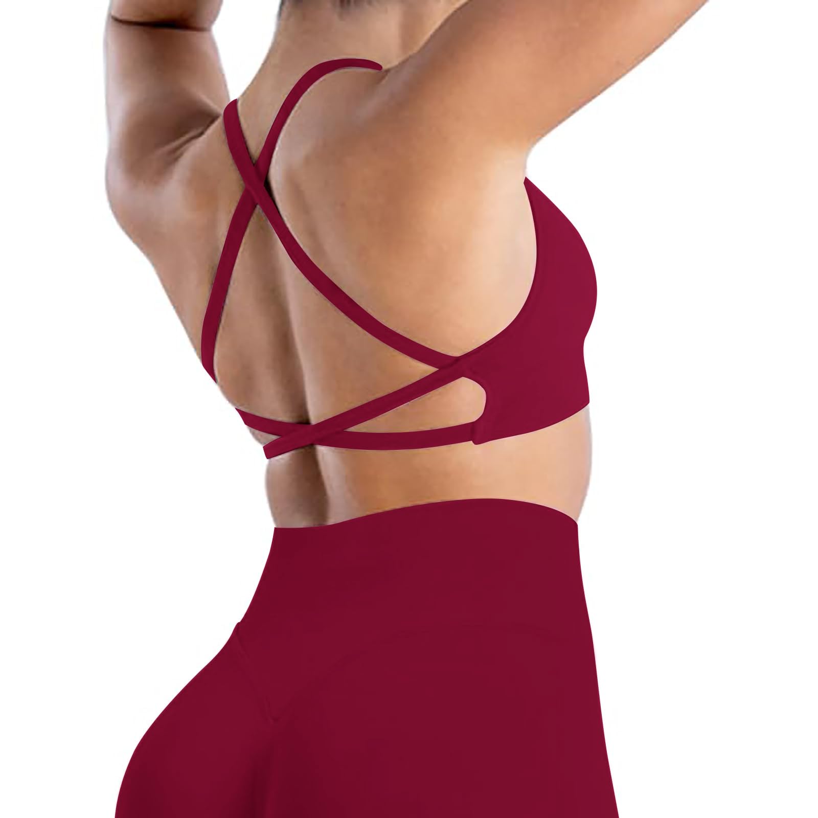 Jetjoy Seamless Sports Bra for Women Workout Criss Cross Back Backless Tops Padded Open Back Strappy Gym Bra Yoga Top