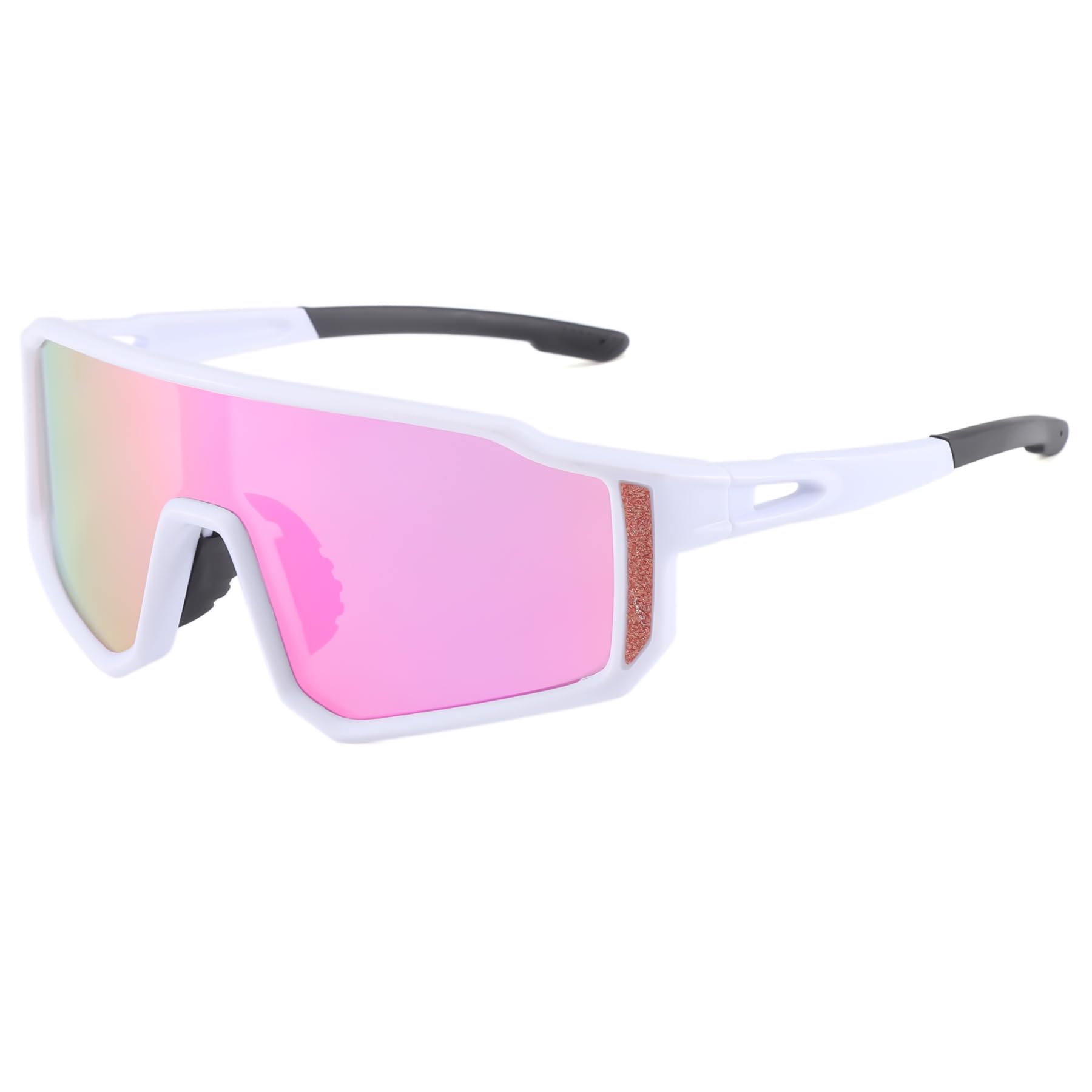 Long Keeper Cycling Glasses Sports Sunglasses for Women Men Windproof Transparent Running Sun Glasses Driving Fishing Mountain Bike Sunglasses UV400 Shades (White Frame - Pink Mirror Lens)