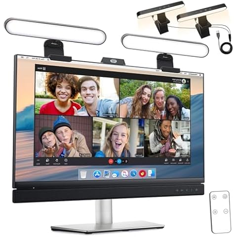 MYSWEETY Video Conference Lighting, Webcam Monitor Light Bar with Touch and Remote Control, LED Laptop Light for Video Conferencing with Adjustable Brightness and Color Settings, Double Kit Cover