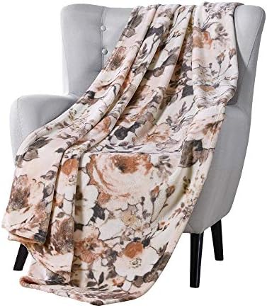 VCNY Decorative Throw Blanket: Large Floral Watercolor Design Accent for Couch or Bed, Colors: Peach, Blush, Pink, Taupe, Grey, Beige