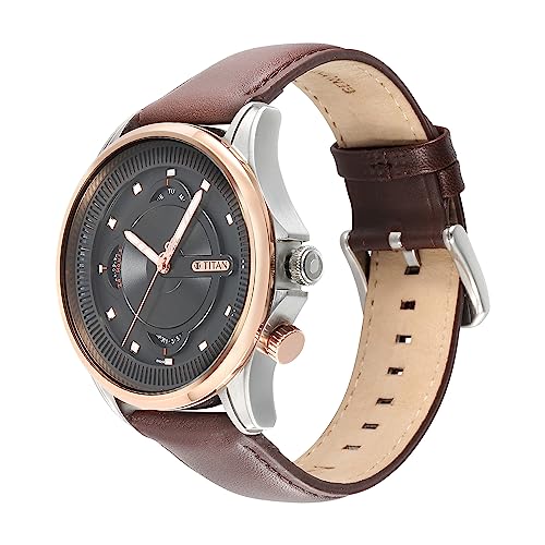 Titan Regalia Techno Beats Black Dial Analog with Day & Date Steel Strap Leather Watch for Men-NS1830KL03 - Image 3