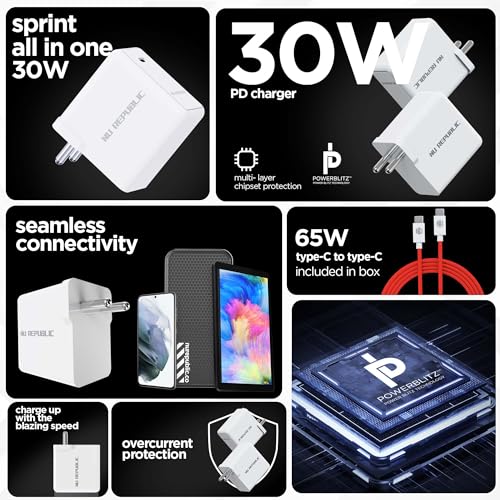 Image of Nu Republic Sprint All-in-one 30W 6A with Type-C to Type-C Cable Supports All Fast Charging Technologies (White, Red, Cable Included)