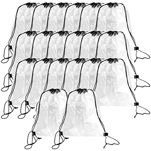 TAICHEUT 20 Pieces 17 x 13 Inch Clear Drawstring Bag, Plastic Drawstring Backpack Waterproof PVC Clear Drawstring Stadium Bag for Home, Stadium and Travel