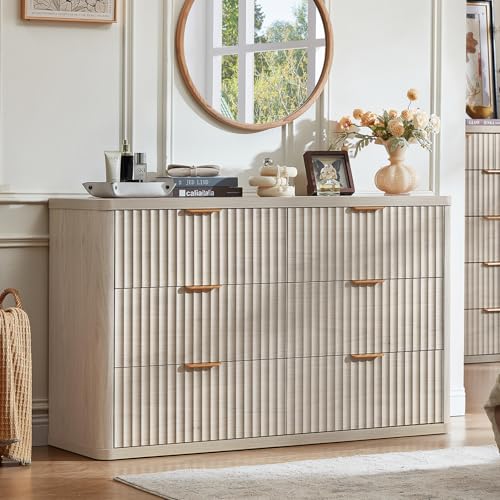 Image of LEYAOYAO Fluted 6 Drawers Dresser Set of 2, 48 inch Wide Modern Chest of Drawers with Metal Handle, Light Grey Curved Profile Dresser TV Stand, Wooden Drawer Organizer for Bedroom, Living Room, Hallway