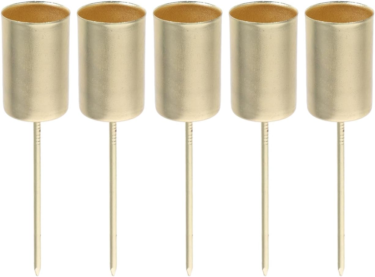 ABOOFAN Christmas Candle Holders, 5pcs Taper Candle Holder Stakes Xmas Candlestick Fixing Clips Table Centerpieces for Weddings Floral Flower Arrangements Golden