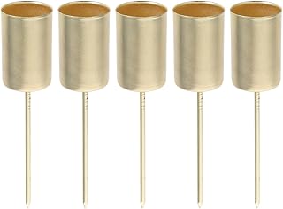 DOITOOL 5 Pcs Golden Candle Holder Christmas Candle Holder Stakes with Spike Cup Insert for Xmas Party Christmas Table and Tree Decorations