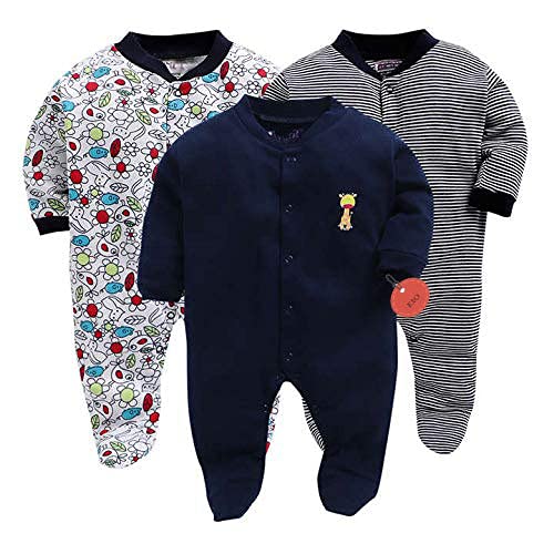 EIO100% Cotton Baby Rompers Sleepsuits Jumpsuits Night Suits for Newborn Baby Boys & Girls | Soft Infant Bodysuit | Pack of 3 Kids Rompers