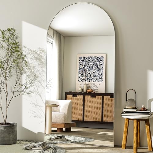 GLSLAND-30x71 inch Wall Mount Arched Full Length Mirror-Aluminum Alloy Frame High Definition-Full Body Mirror for Bedroom or Living Room,Silver