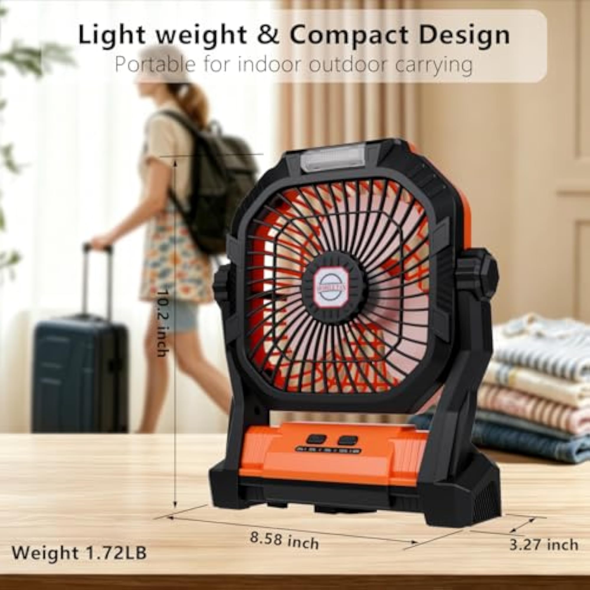 Portable Camping Fan with LED Lantern, 25H Battery Life