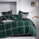 Sacebeleu Bettwäsche Kariert 200x200cm Dunkelgrün Grün Gitter Karo Geometrisch Wendebettwäsche Set Doppelbett Moderne Bettbezug und 2 Kissenbezüge 80x80cm mit Reißverschluss