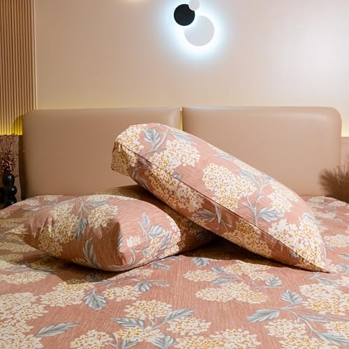 Image of Amazon Brand - Umi Cotton Fitted Bedsheet, Queen Size 78x60 Inches, Elastic Fit Bed Sheet, 10 Inch Deep Pocket, Soft Breathable Bedding, Durable Easy Care, with Pillow Cover-Rustic Garden-Rust