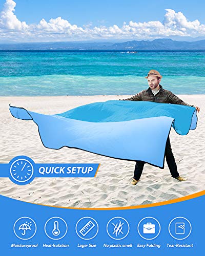 Beach Blanket,Bymore Sand Free Giant Beach Blanket Mat(9\'x10\') for 7-10 Adults,Waterproof Sandproof & Lightweight Oversized Picnic Beach Mat with 6 Stakes for Travel Camping Hiking and Music Festivals
