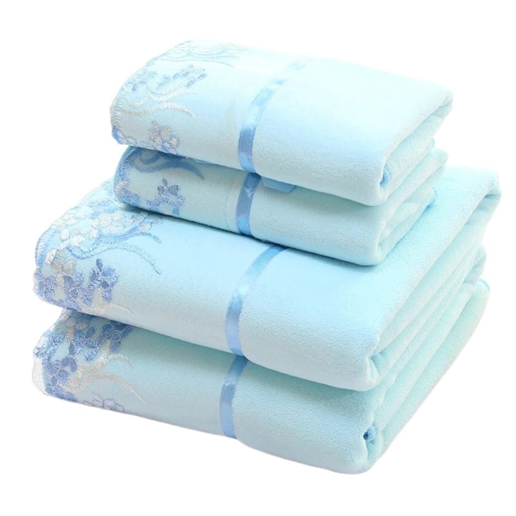 Serviettes à séchage rapide Kl-Bleu en lot de 4 pièces brodées pour la salle de bain moderne