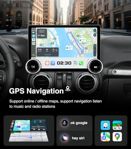 Car Stereo Radio Replacement Upgrade for Jeep Wrangler JK 2007-2018 Dodge Ram Pickup 2009-2012 Wired Wireless CarPlay Android Auto GPS Navigation Touchscreen Head Unit (Double Knobs 4+64) - image 4