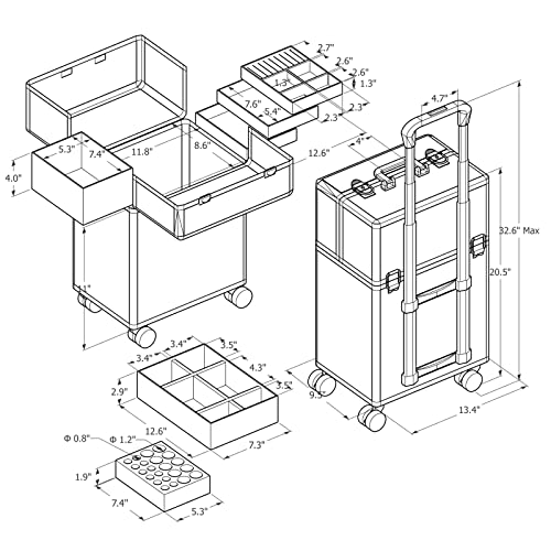 Stagiant SG85IF Beauty Rolling Makeup Train Case Cosmetic Trolley 4 Tray Sliding Rail Removable Middle Layer thumb #5