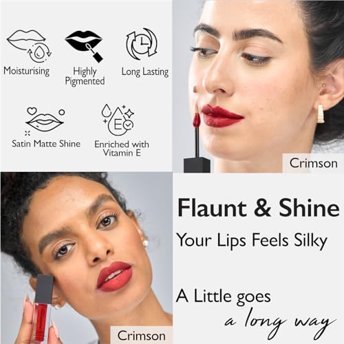 Summit G Satin Glossy Liquid Matte Lipstick, Long Lasting Lip Stain, Vitamin E Enriched, Easy Apply Lip Tint Red - Image 3