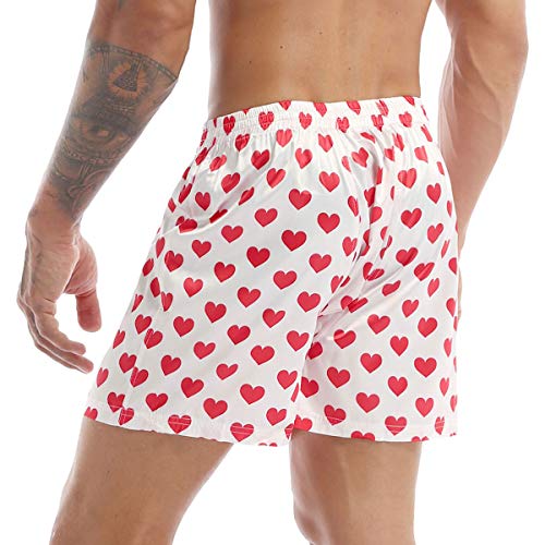 Men's Love Heart Print Boxer Briefs Shorts Silk Short Pants Underwear Pajamas Bottoms Beach Trunks3