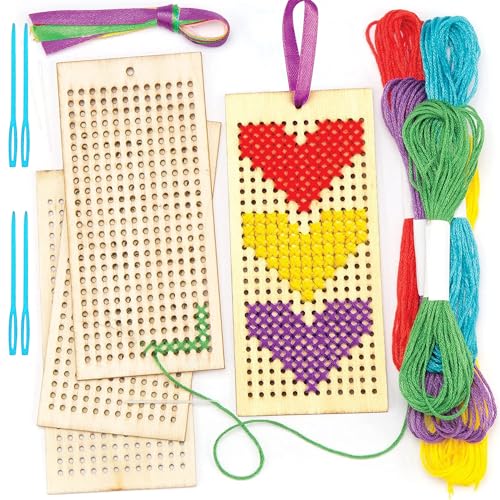 JOYVOX Embroidery Starter Cross Stitch Kit Set 4Pcs Embroidery Starter Kit for Boys and Girls- Cross Stitch Kits with Patterns Hoops Fabric Threads - Creative Craft Set