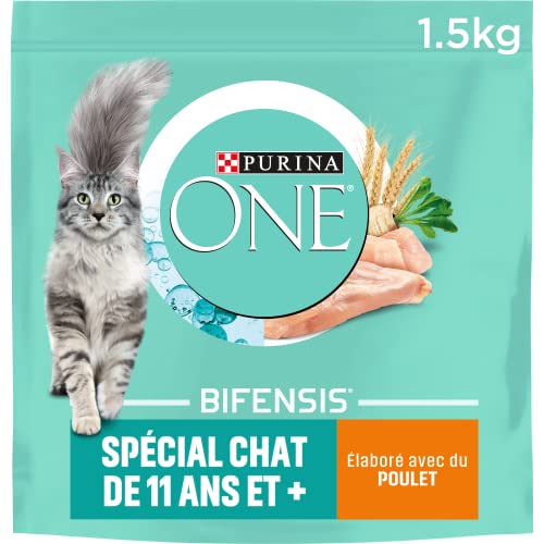 Purina One Spécial Chat de 11 ans et + - au Poulet et aux Céréales Complètes - 1,5kg - Croquettes pour Chat âgé de 11 ans et Plus - Lot de 6