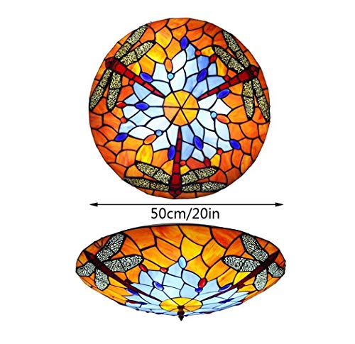 Plafonnier libellule LED en vitrail d'art et finitions rétro
