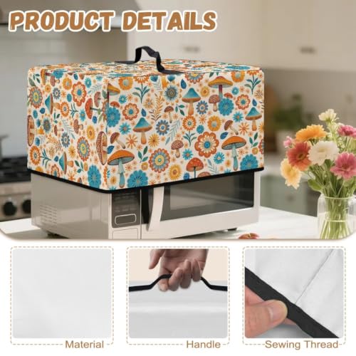 Image of Convection Oven Cover, Dust Proof Smart Microwave Oven Protector for Fall Decorations, L, 20.9 x 15.7 x 12.4 Inches, Mushroom Floral Daisy Beige Orange