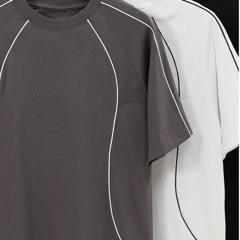 HBJWOV Casual Loose Round Neck T-Shirt Fashionable Breathable Cotton Blend Hood Short Sleeves Outdoor Sports Versatile Vest(OneColor,Large)