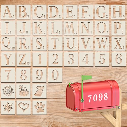 Lot de 42 grands pochoirs à chiffres, réutilisables, à emboîter, pour peinture de lettres et de chiffres sur bois, mur, tissu (5 x 5 cm)