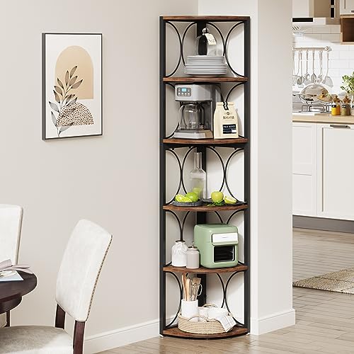 Tribesigns J0174 67 Inch Tall Corner Shelf, 6 Tier Rustic Corner Bookshelf Bookcase Storage Rack Standing Shelving Unit For Living Room thumb #4