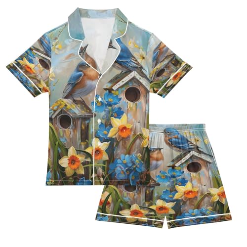 senya Pajama Sets Silky Button Down Nightwear Sleepwear Size 5-14 Years Two Bird Family