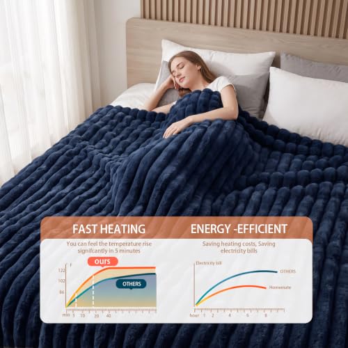 Image of Heated Blanket Electric Throw 50″x60 ″Inch - Thick Striped Flannel Electric Blanket,10 Heating Levels, 1-12 Hours Auto Off, Fast Heating Heating Blanket with Overheat Protection.