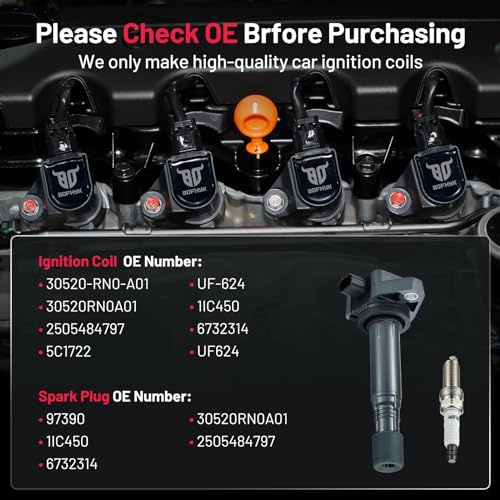 Image of BDFHYK Ignition Coil Pack UF624 and Iridium Spark Plugs 97390 Compatible with Honda Pilot Ridgeline 2009-2014 Acura RDX ZDX Honda Oem Coil Pack Coil for Acura 3.5L 3.7L V6 Set of 6